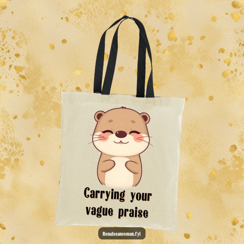 Funny tote bag with a beaming otter giving an insincere compliment and a wink, ideal for carrying items with sass.
