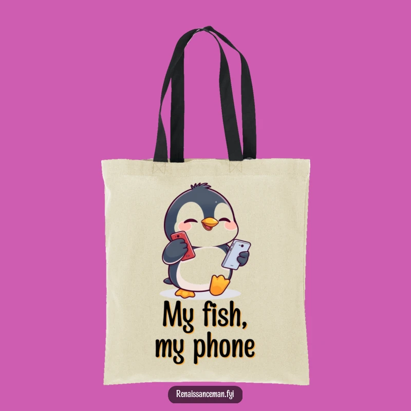 Funny Penguin Phone Fun Tote Bag: Carry Your Giggles